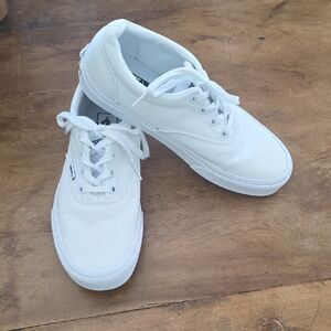 White Canvas Lace-Up Sneakers